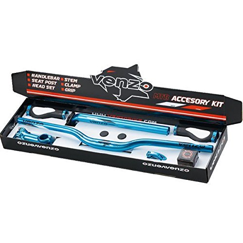 Venzo Mountain Bike Downhill Handlebar Grips Stem Seatpost Headset Kit Blue