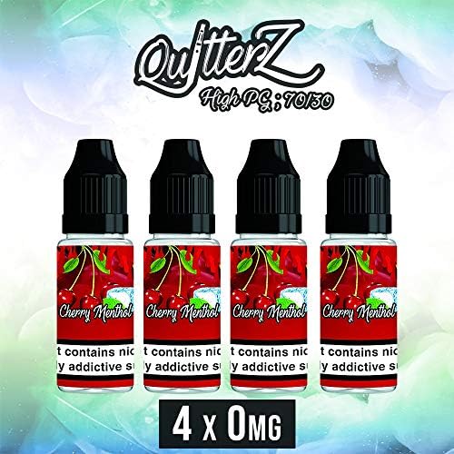 (4 x 10ML) QuitterZ High PG 70 PG / 30 VG e Liquid Vape Juice 0MG Great Quality Premium Liquid, No Nicotine (4 x 10ML Cherry Menthol)