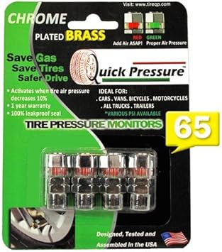 Amazon Com Quick Pressure Qp 000065 Chrome Plated Brass 65 Psi Tire Pressure Monitoring Valve Cap Pack Of 4 Automotive