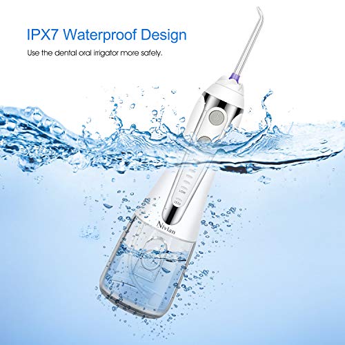 Water Flosser for Teeth - Nivlan Newest Cordless Water Flossing Teeth Cleaner, IPX7 Waterproof Rechargeable Dental Oral Irrigator for Braces & Bridges Care with 300ML Tank, 5 Modes & 6 Jet Tips