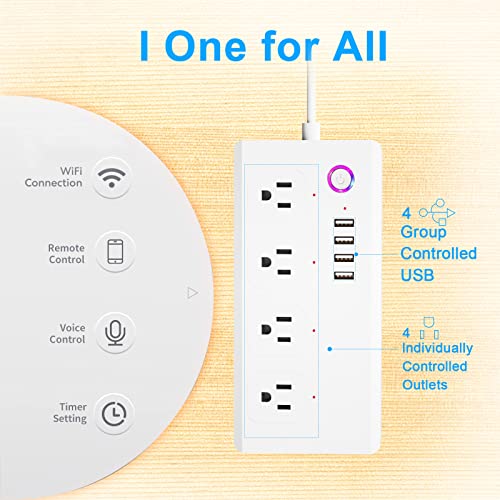 Smart Power Strip, WiFi Smart Plug Surge Protector with 4 Individually