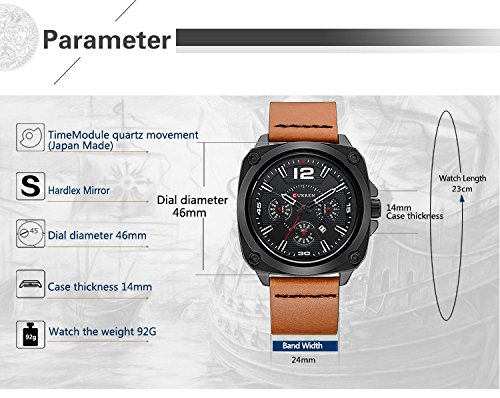 CURREN Hombres de primeras Marcas Relojes de Cuarzo Deportes Reloj de Cuarzo Correa de Cuero Reloj Militar Naranja - Imagen 5