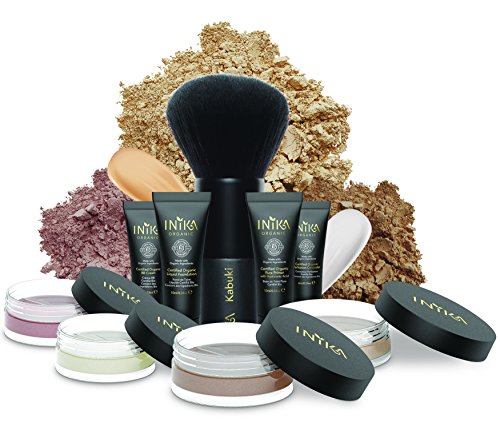 INIKA Face In A Box, Makeup Gift Set, Essentials Starter Beauty Kit, All Natural Formula, Travel Sizes : Primer, Foundation, Bronzer, Concealer, Blush, Vegan Kabuki Brush (Trust)