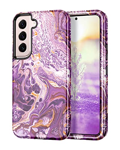 Btscase for Samsung Galaxy S22 5G Case,Marble Pattern 3 in 1 Heavy Duty Shockproof Full Body Rugged Hard PC+Soft Silicone Drop Protective Women Girl Cover for Samsung Galaxy S22 6.1 Inch,Purple