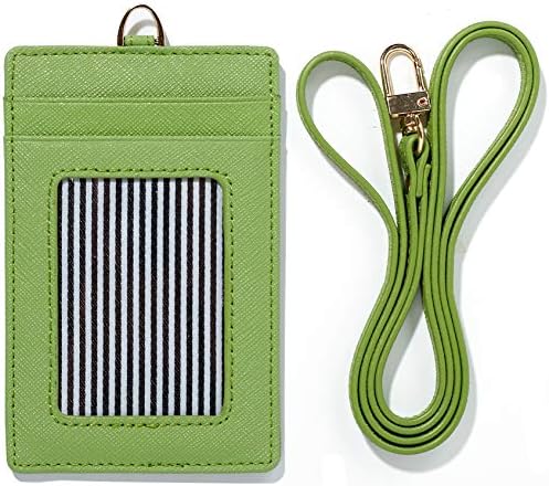 Genuine Leather ID Badge Window Holder Business Card Neck Strap Wallet Purse Case Landyard Women