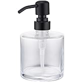 Kmeino Cylinder Clear Glass Dish Soap Dispenser, Antique Refillable 10.8oz /320ml Hand Soap Lotion Dispenser with Black Stainless Steel Pump Bathroom Kitchen