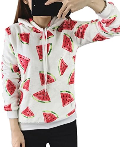 Women Watermelon Print Hoodies, Long Sleeve Hooded Sweatshirts (Medium)