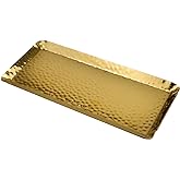 Antrader Hammered Rectangular Platter Serving Tray,Stainless Steel Decorative Storage Tray, Gold (10-Inch by 4-Inch)