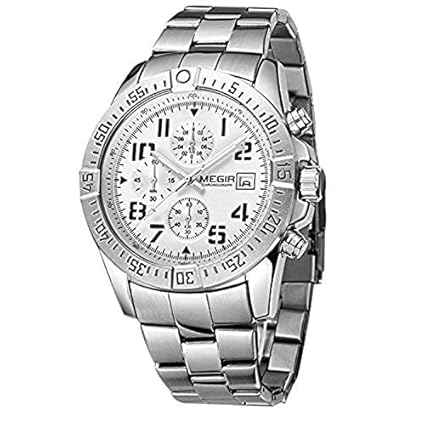 Gmarks Elegant Design Analog Chronograph Sports Series Steel Watch -2030 White