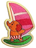 Pink Surfing Elephant Kids Baby Patch ''6,0 x 8,5 cm'' - Embroidered Iron On Patches Sew On Patches Embroidery Applikations Applique Catch The Patch