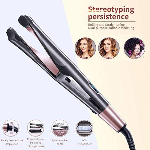 Automatic Release Negative Ions. Flat Iron Hair Straightener and Hair Curler Tool, 2 in 1 Hair Straightening Curling Iron 3D Concave and Convex Titanium Plate New #Black