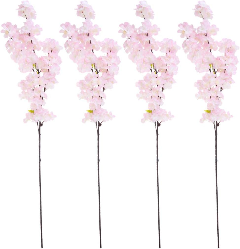 DOITOOL 4pcs Artificial Cherry Blossom Fake Flowers Bouquet Branch Silk
