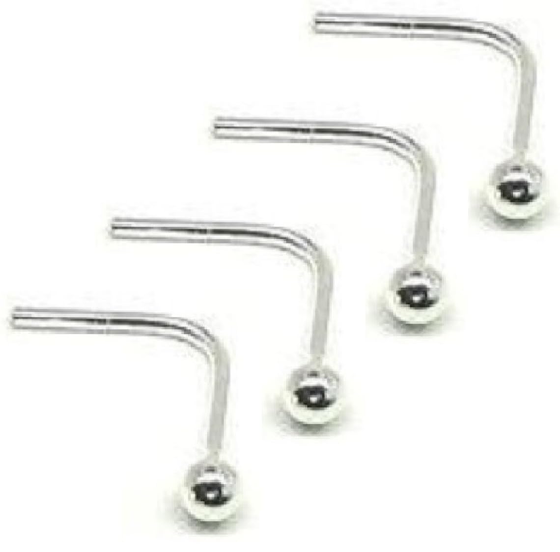 CIFFRA 4 X Sterling Silver 1.5mm Ball L Shape Nose Studs