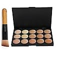 Pure Vie 15 Colors Hydrating Full Coverage Correcting Concealer Palette Camouflage Makeup Contour Kit for Conceals Corrects Dark Circles Acne + 1 Pcs Foundation Powder Concealer Eyeshadows Brushes