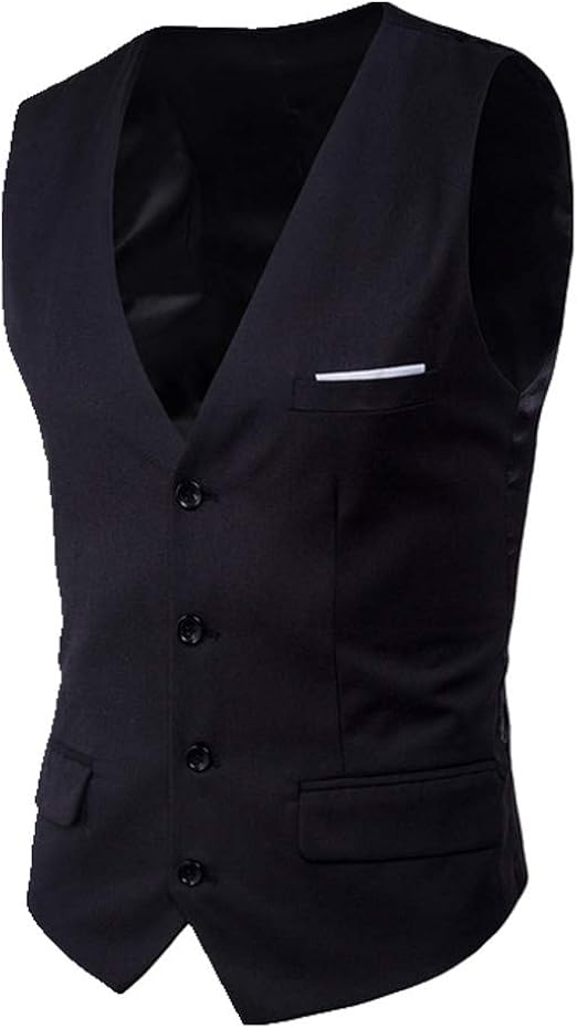 Negro Traje Chaleco Chaleco Hombres Slim Fit V Cuello Vestido Chalecos Para Hombre Formal Boda Esmoquin Amazon Es Ropa Y Accesorios