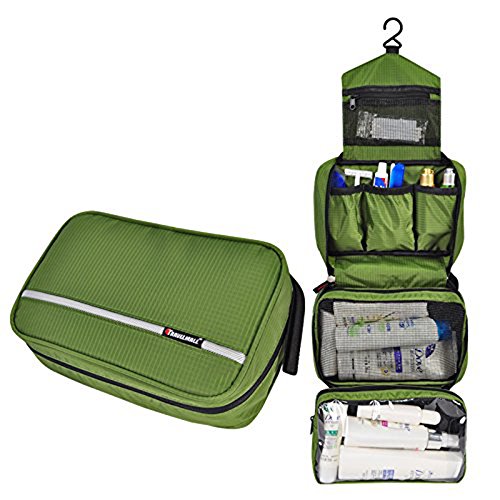 Relavel Travel Toiletry Bag Business Toiletries Bag for Men Shaving Kit Waterproof Compact Hanging Travel Cosmetic Pouch Case for Women Army Green