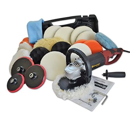 Kingbarney XL Profiset - Poliermaschine / Schleifmaschine inkl. Koffer 1500 Watt Set 2 + Polierschwamm Zubehörset - 26 Teile 