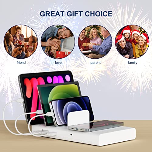 Wireless Charging Station for Multiple Devices, 50W 3 Ports Charging Dock with Fast PD USB-C, Wireless Charging Pad and 5 Mixed Cables Compatible with Cellphone iPad Kindle and Other Electronics