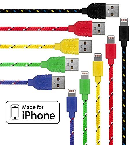 Lightning Cable for iPhone - 5 Pack (3.3 Feet) in Blue, Red, Yellow, Green & Black - Cable w/ Lightning Connector - Lightning to USB cable / Cord for iPhone Compatible with iPhone 6 & 5