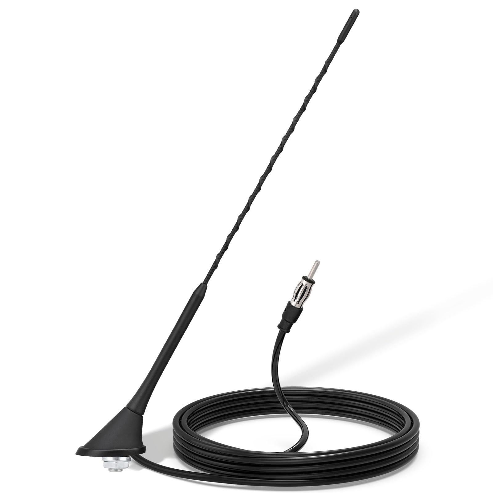 Bingfu Car Radio Antenna, Universal Roof Mount FM/AM Antenna with Mounting Base, 5Meter Cable, DIN Plug Connector for Car, Truck, SUV Stereo Head Unit Receiver