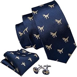 Barry.Wang Dinosaur Ties Blue Business Silk Necktie