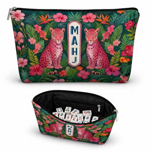 Pink Leopard Tropical Floral Mahjong Tile Bag 13.3 x7.4 Inch (Case Only) at Amazon