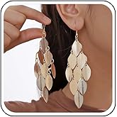 Andelaisi Punk Chandelier Leaf Earrings Long Leaf Chandelier Earrings Exaggerated Metal Leaf Drop Earrings Leaf Statement Earrings Chunky Stacking Leaf Dangle Earrings Jewelry for Women