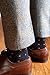 BoardroomSocks Men's Over the Calf Merino Wool Dark Navy and Orange Patterned Dress Socks