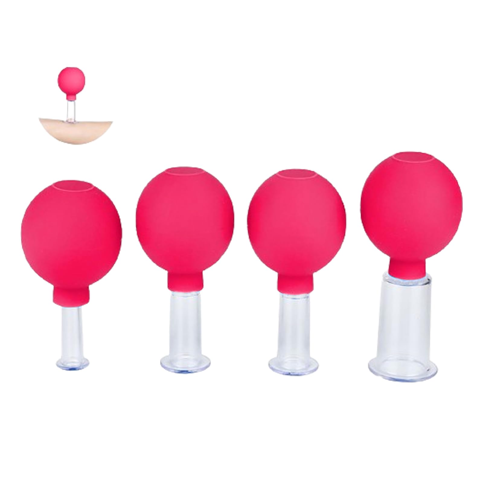 Facial Cupping Set, 4 Pieces Face Massage, Skincare Tool, Cupping Glasses, Plastic Physiotherapy Cupping with Silicone Ball, Firm Skin, Wrinkle Reduction, Detoxification, Stimulation Lymphatic Flow