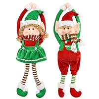 Athoinsu 2pcs Christmas Plush Elves Adorable Boy and Girl Long Arms Xmas Elf Dolls for Door Hanging Ornaments Santa Helper Kids Decorations Gifts, 24