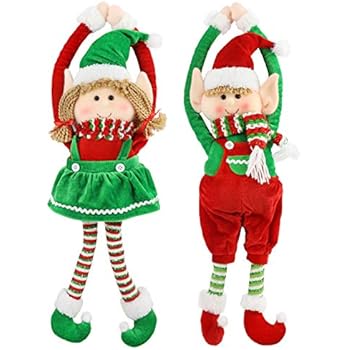 Athoinsu 2pcs Christmas Elves Doll Plush Boy and Girl Long Arms Xmas Elf Hanging Ornaments Santa Helper Kids Decorations Gifts for Kids, 24''