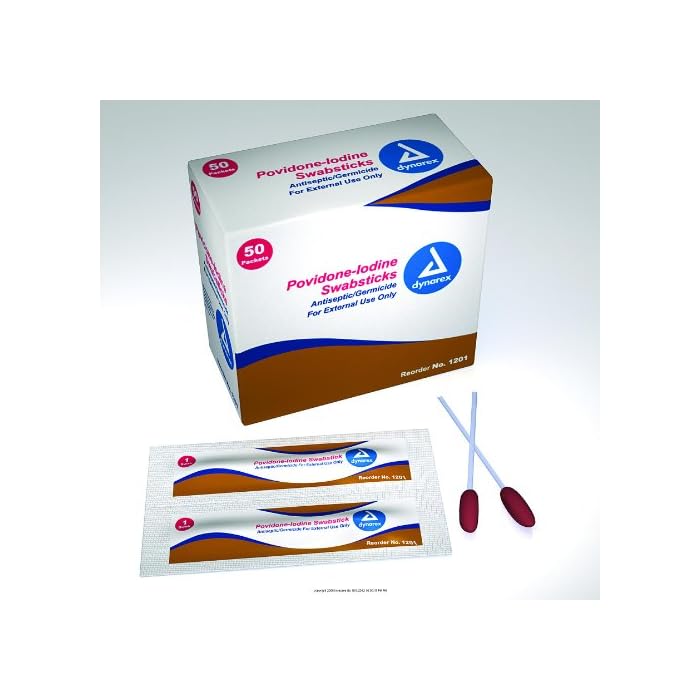 Dynarex Povidone Iodine Swabsticks, Swabstick Packaged in Individual Foil Pack, Antiseptic for Skin Preparation, Brown…