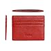 MEKU Slim Front Pocket Leather Wallet Business Credit Card Case Sleeve Minimalist Wallet with ID Window Red