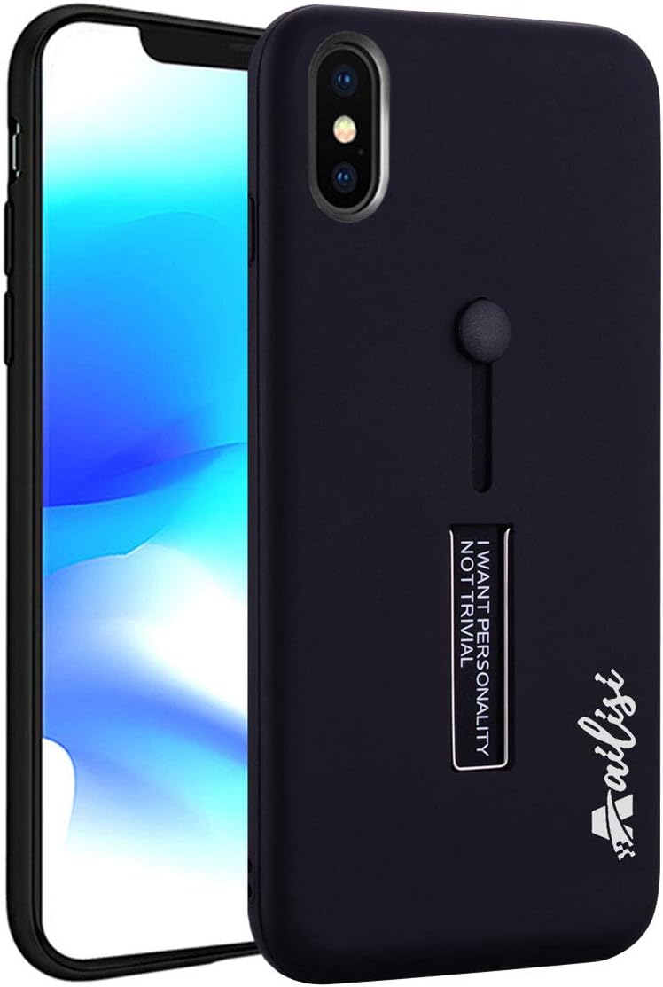 iPhone XS Max Case, Ailisi Slim Shockproof Protective Phone Case, Dual Layer Protection Cover with Multifunctional Silicone Elastic Finger Ring Strap and Metal Holder Kickstand(Black)