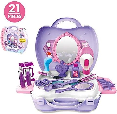 21Pcs Pretend Makeup Kit for Girls Cosmetic Pretend Play Dress-up Beauty Salon Toy Set with Mirror Best Gift for Kids