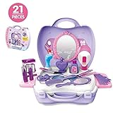 21Pcs Pretend Makeup Kit for Girls Cosmetic Pretend Play Dress-up Beauty Salon Toy Set with Mirror Best Gift for Kids