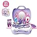 21Pcs Pretend Makeup Kit for Girls Cosmetic Pretend Play Dress-up Beauty Salon Toy Set with Mirror Best Gift for Kids
