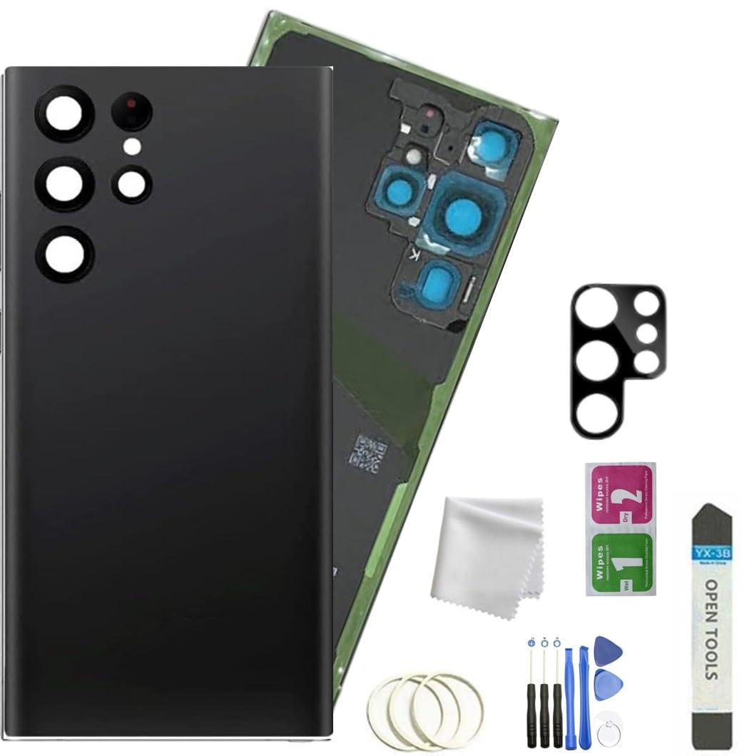 Photo 1 of JMBTQ Galaxy S22 Ultra Back Glass Replacement for Samsung Galaxy S22 Ultra Back Cover Glass with Pre-Installed Tape and Camera Lens +Tools (Phantom Black)
