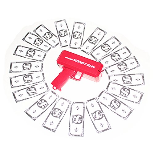 INWISH Money Gun Toy Novelty Cash Shooter for Pretend Play Bill Rain Game in Birthday Parties Clubs Red