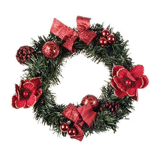 Clever Creations Artificial Christmas Wreath with Pine Cones and Red Ornaments 10" Diamater Perfect Size Christmas Decoration for Your Front Door