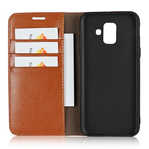 Samsung Galaxy A6 2018 Wallet Case, Jaorty Premium Leather Folio Flip Case Cover Book Design with Kickstand Feature with Card Slots/Cash Compartment for Samsung Galaxy A6 2018 - Khaki