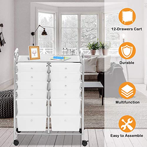 TUFFIOM 12Drawer Rolling Cart with Drawers, Organizer Cart Tool Cart