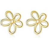 Reffeer Solid 925 Sterling Silver Flower Stud Earrings for Women Teen Girls Hollow Flower Stud Earrings Spring