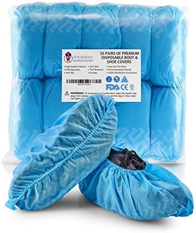 HouseHold Impressions 110 Pack Extra Thick Large Disposable Blue Shoe & Boot Covers for Indoor/Outdoor & Traveling | 55 Pairs of Non-Slip Booties for Home, Medical, Workplace | One Size Fits Most