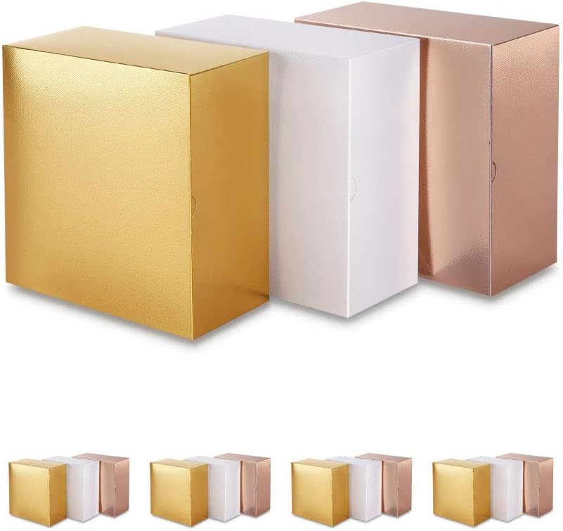 PACKQUEEN 15 Pcs Textured Finish Gift Boxes 8x8x4 Inches, Paper Gift Boxes with Lids for Light Weight Gifts, Crafting, Cupcake Boxes, Three Colors Assortment