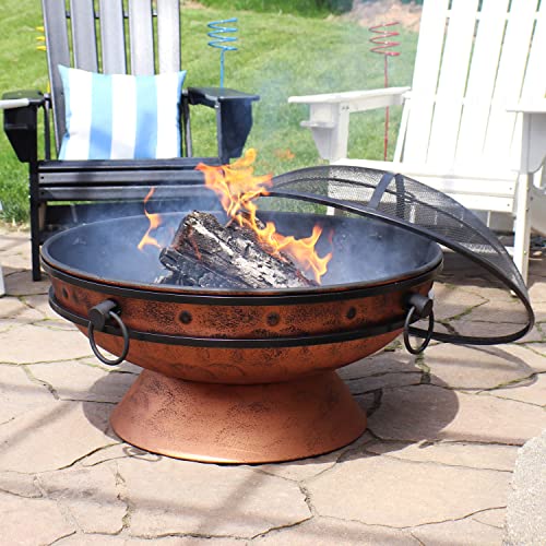 Sunnydaze 30Inch Raised Outdoor Fire Pit Bowl with Handles, Log