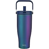 Zukro 40 OZ Tumbler With Flip Straw, Triple-Wall Easy-carry Insulated Water Bottles With Top Handle Fit in Cupholder, Leakproof Stainless Steel Water Jug For Gym, Outdoors, Cold Drinks, Aurora