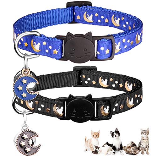 2PCS Breakaway Cats Collars with Bell Moons Stars Adjustable Kitten