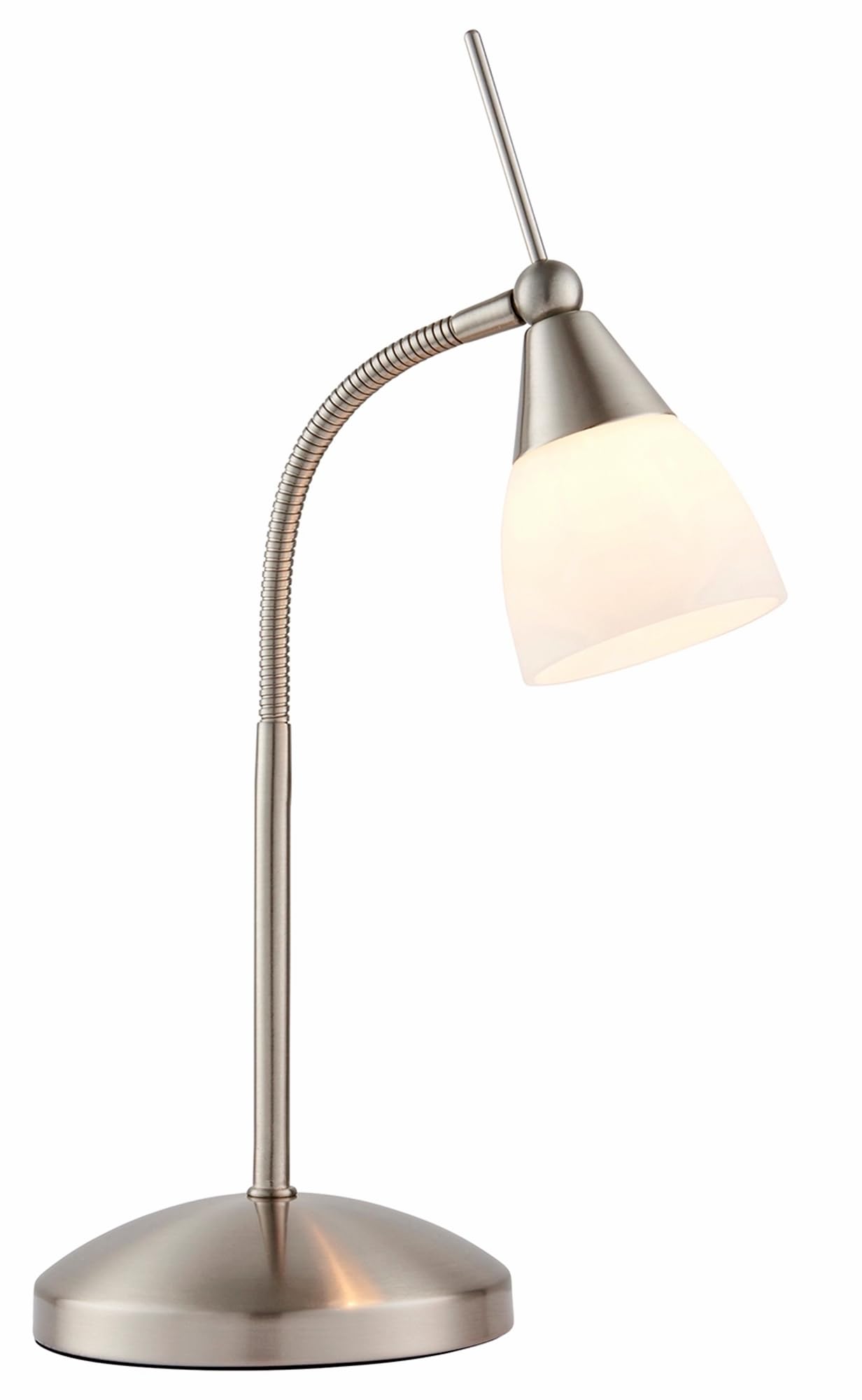 National Lighting Bedside Table Touch Lamp - Night Light with Touch Control - Gooseneck Desk Lamp with Opal Glass Light Shade - Decorative Lamp for Bedroom – Satin Chrome - G9