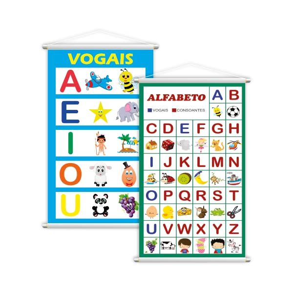 Vogais + Alfabeto Vogais PortuguĂŞs Kit 2 Banners 80x50cm B43+B120-80x50
